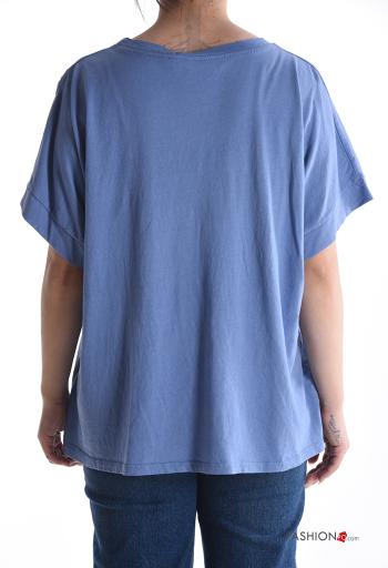 T-shirt in Cotone asimmetrico maniche corte girocollo Fantasia ricamata con bottoni - ph 2