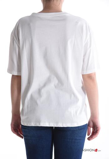 Aufschriftes Muster kurze ärmel u-boot ausschnitt T-shirt aus Baumwolle - ph 2