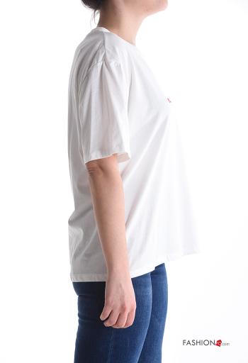 Aufschriftes Muster kurze ärmel u-boot ausschnitt T-shirt aus Baumwolle - ph 3
