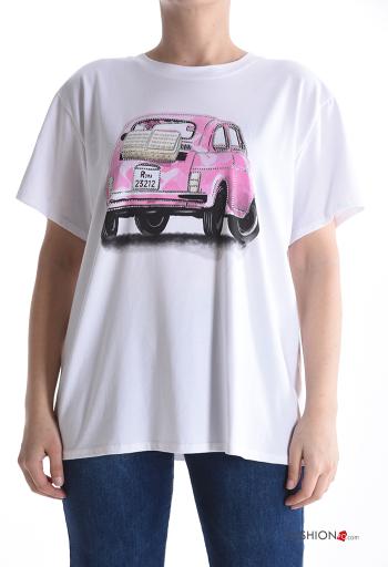 T-shirt em Algodão manga curta gola redonda Padrão objetos - ph 1