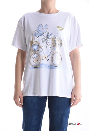 Object Muster kurze ärmel u-boot ausschnitt T-shirt aus Baumwolle
