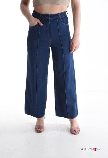 Jeans in Cotone vita alta con tasche con bottoni con zip - ph 1