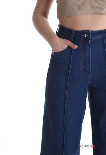 Jeans in Cotone vita alta con tasche con bottoni con zip - ph 4