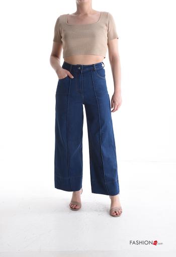 Jeans in Cotone vita alta con tasche con bottoni con zip - ph 5