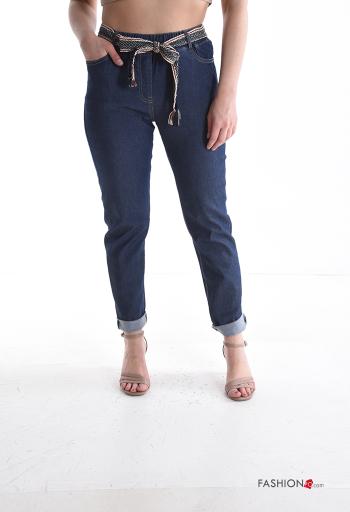 Jeans in Cotone skinny con elastico con cintura con tasche
