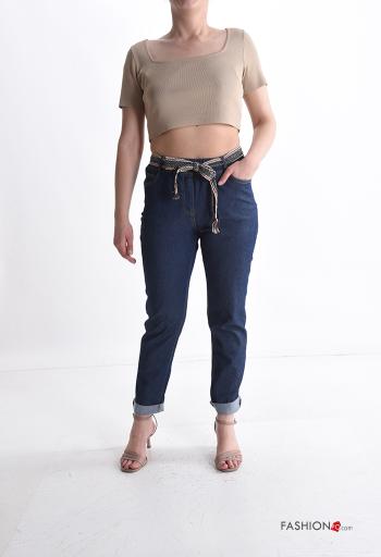 Jeans in Cotone skinny con elastico con cintura con tasche - ph 5