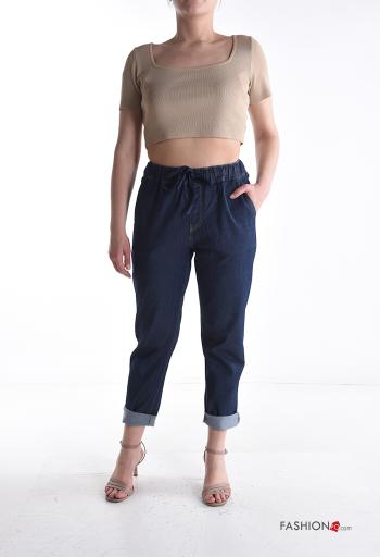 Calças em Algodão denim com bolsos com elástico - ph 5