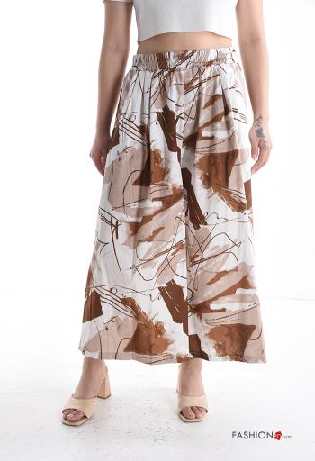 Pantalon en Coton wide leg Imprimé abstrait avec poches avec élastique