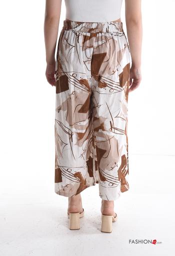 Pantalon en Coton wide leg Imprimé abstrait avec poches avec élastique - ph 2