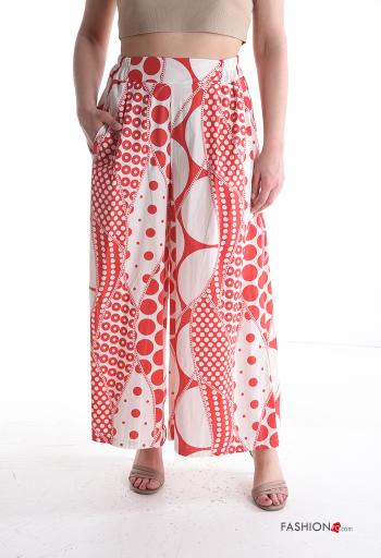 Pantalone in Cotone wide leg Fantasia pois con tasche con elastico