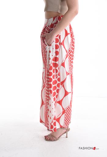 Pantalone in Cotone wide leg Fantasia pois con tasche con elastico - ph 3