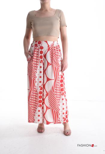Pantalone in Cotone wide leg Fantasia pois con tasche con elastico - ph 5