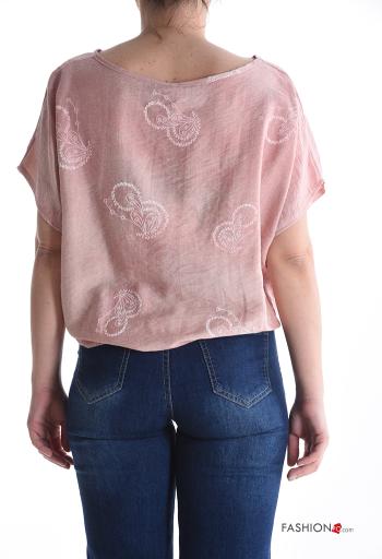 Blusa maniche corte girocollo Fantasia stampata con nodo - ph 2