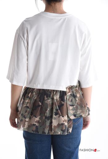 Camouflage print crew neck Cotton T-shirt with flounces 3/4 sleeve - ph 2