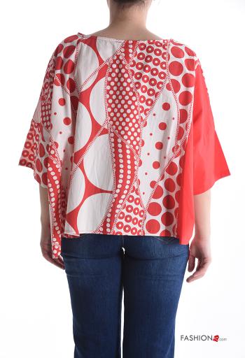 Blusa in Cotone girocollo Fantasia pois maniche a tre quarti - ph 2
