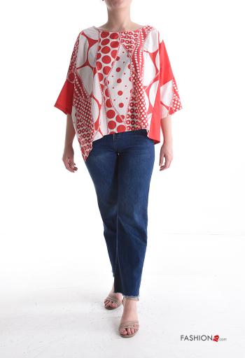 Blusa in Cotone girocollo Fantasia pois maniche a tre quarti - ph 5