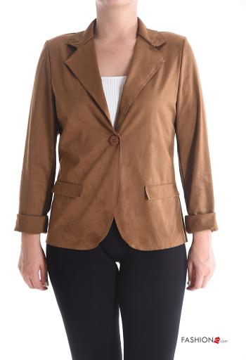 Blazer Suède manches longues à boutons sans doublure