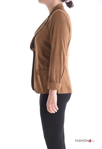 Blazer Suède manches longues à boutons sans doublure - ph 3