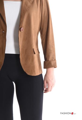 Blazer Suède manches longues à boutons sans doublure - ph 4