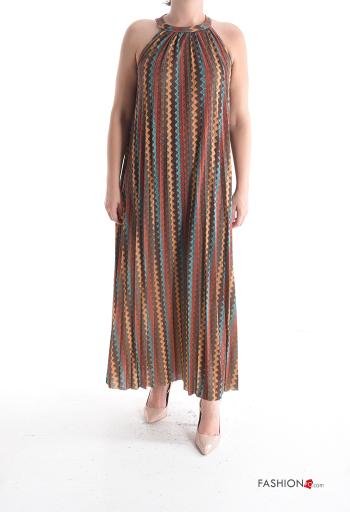 Abito plissé senza maniche Fantasia geometrica con fiocco