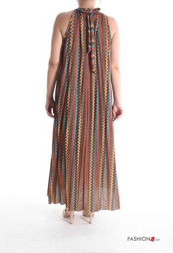 Abito plissé senza maniche Fantasia geometrica con fiocco - ph 2