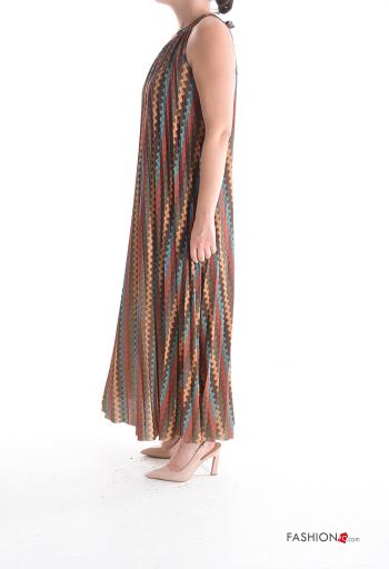 Abito plissé senza maniche Fantasia geometrica con fiocco - ph 3