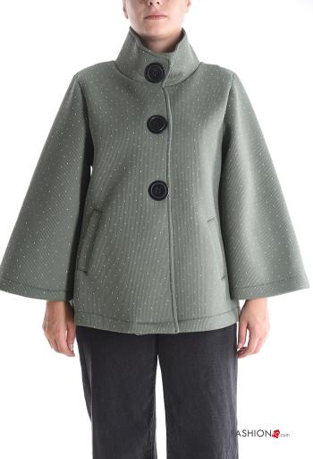 Blusão com strass com gola subida com bolsos com botões sem forro - ph 1