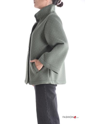 Blusão com strass com gola subida com bolsos com botões sem forro - ph 3