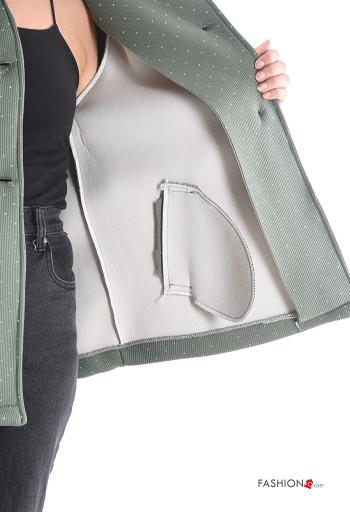 Blusão com strass com gola subida com bolsos com botões sem forro - ph 6