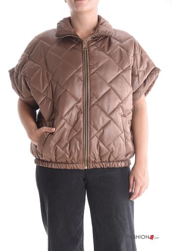 short sleeve quilted Puffer Jacket with lining with zip Rollneck with pockets