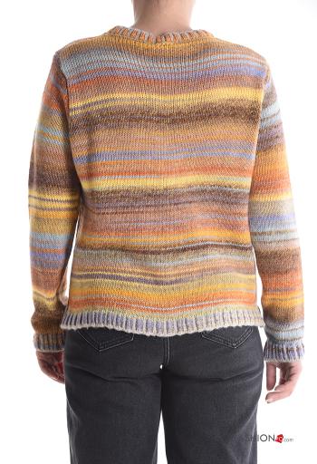 Multicoloured long sleeve crew neck Wool Mix Cardigan with buttons - ph 2