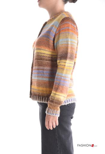 Multicoloured long sleeve crew neck Wool Mix Cardigan with buttons - ph 3