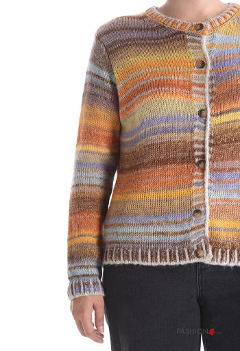 Multicoloured long sleeve crew neck Wool Mix Cardigan with buttons - ph 4