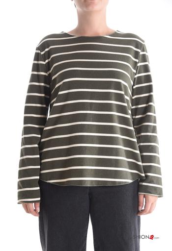 Streifenmuster u-boot ausschnitt Langarmshirt aus Baumwolle