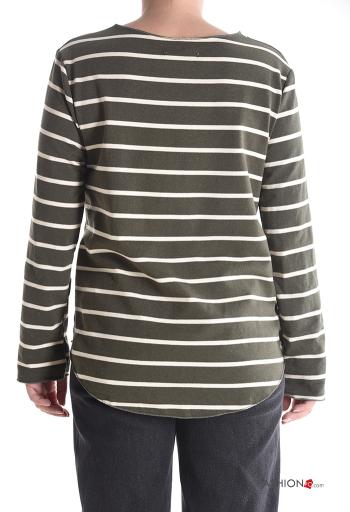Streifenmuster u-boot ausschnitt Langarmshirt aus Baumwolle - ph 2