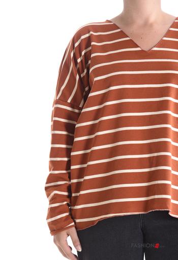 Camiseta de manga larga de Algodón a rayas con cuello en v - ph 4
