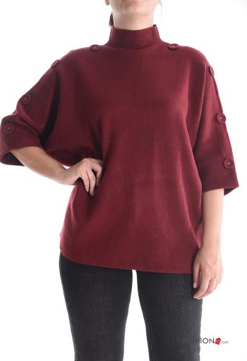 Maglione maniche a tre quarti a collo alto con bottoni