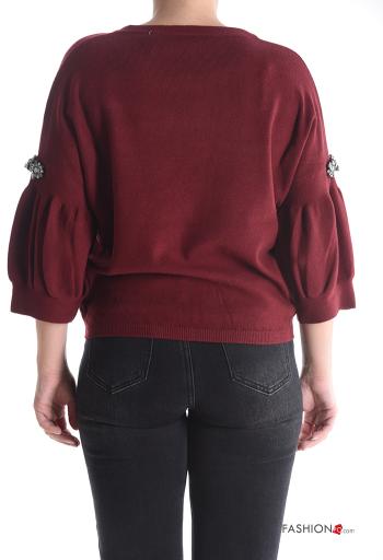 puff sleeve crew neck Sweater with rhinestones 3/4 sleeve - ph 2