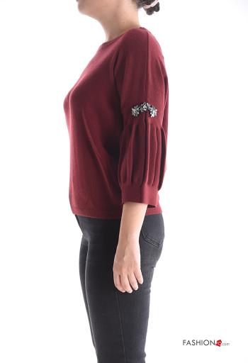 puff sleeve crew neck Sweater with rhinestones 3/4 sleeve - ph 3