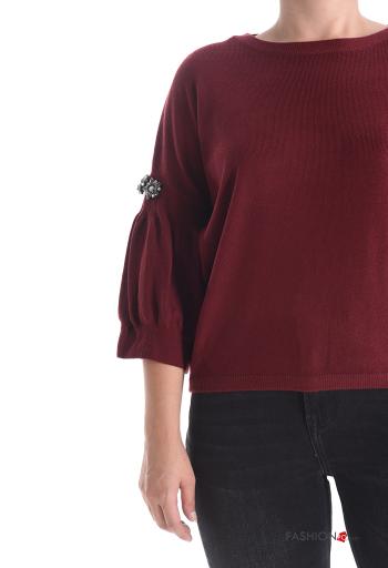 puff sleeve crew neck Sweater with rhinestones 3/4 sleeve - ph 4