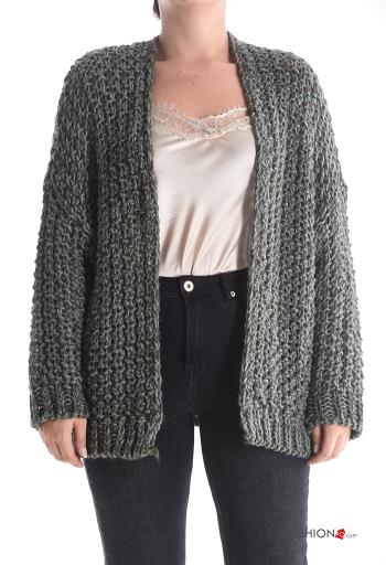 long sleeve fishnet Wool Mix Cardigan