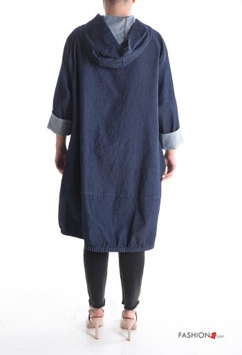 Giacca in Cotone lungo denim maniche lunghe con zip con cappuccio - ph 2