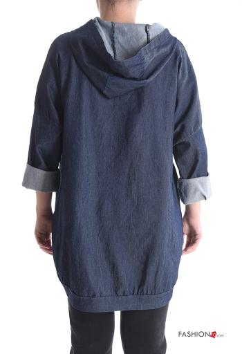 Giacca in Cotone denim con zip con tasche con cappuccio - ph 2