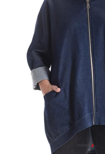 Giacca in Cotone denim con zip con tasche con cappuccio - ph 4
