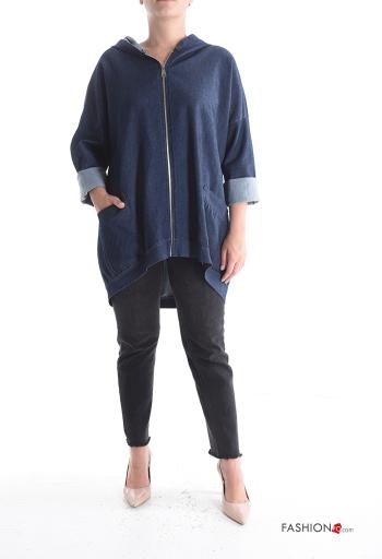 Giacca in Cotone denim con zip con tasche con cappuccio - ph 5