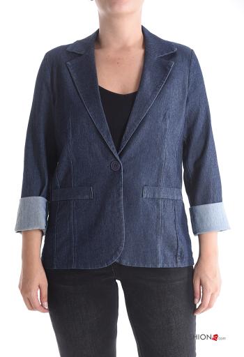 Blazer in Cotone con colletto denim maniche lunghe con bottoni