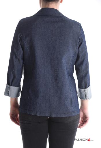 Blazer in Cotone con colletto denim maniche lunghe con bottoni - ph 2