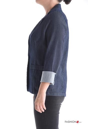 Blazer in Cotone con colletto denim maniche lunghe con bottoni - ph 3