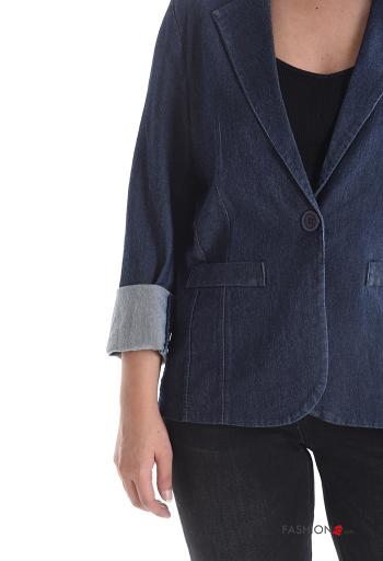Blazer in Cotone con colletto denim maniche lunghe con bottoni - ph 4