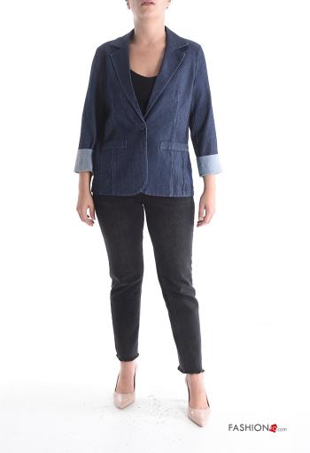 Blazer in Cotone con colletto denim maniche lunghe con bottoni - ph 5